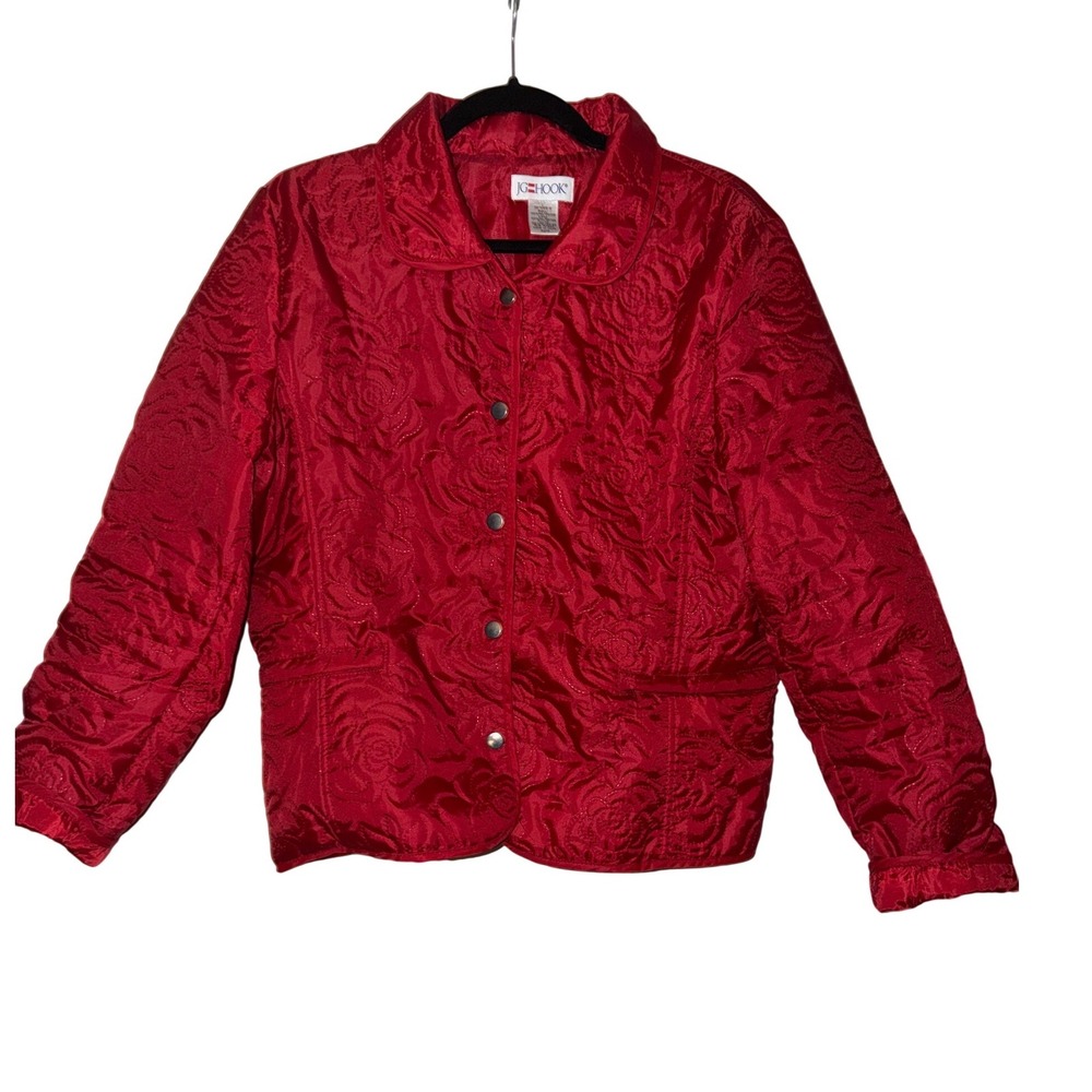 JG HOOK Red Rose Jacquard Quilted Button Front Jacket Women's‎ Size L